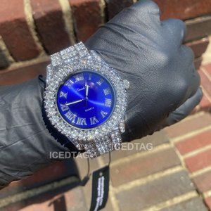 Iced Bling Out Premium Heavy Metal Royal Blue Dial Men's Watch